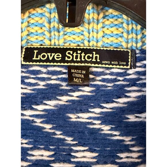LOVE STITCH BOHEMIAN CARDIGAN LONG SLEEVE WOOL BLEND SIZE M/L (6229) - Picture 4 of 8
